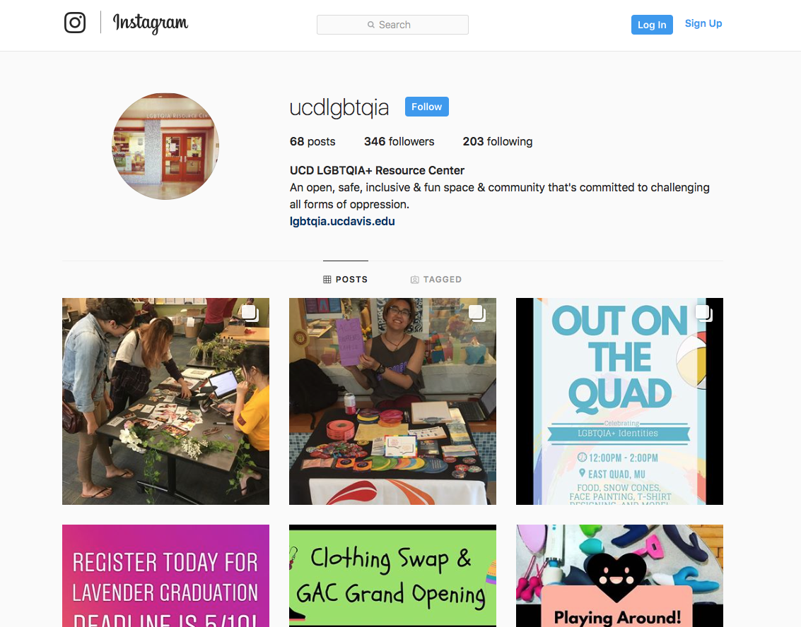 Screenshot of UCD LGBTQIA+ Resource Center Instagram Page
