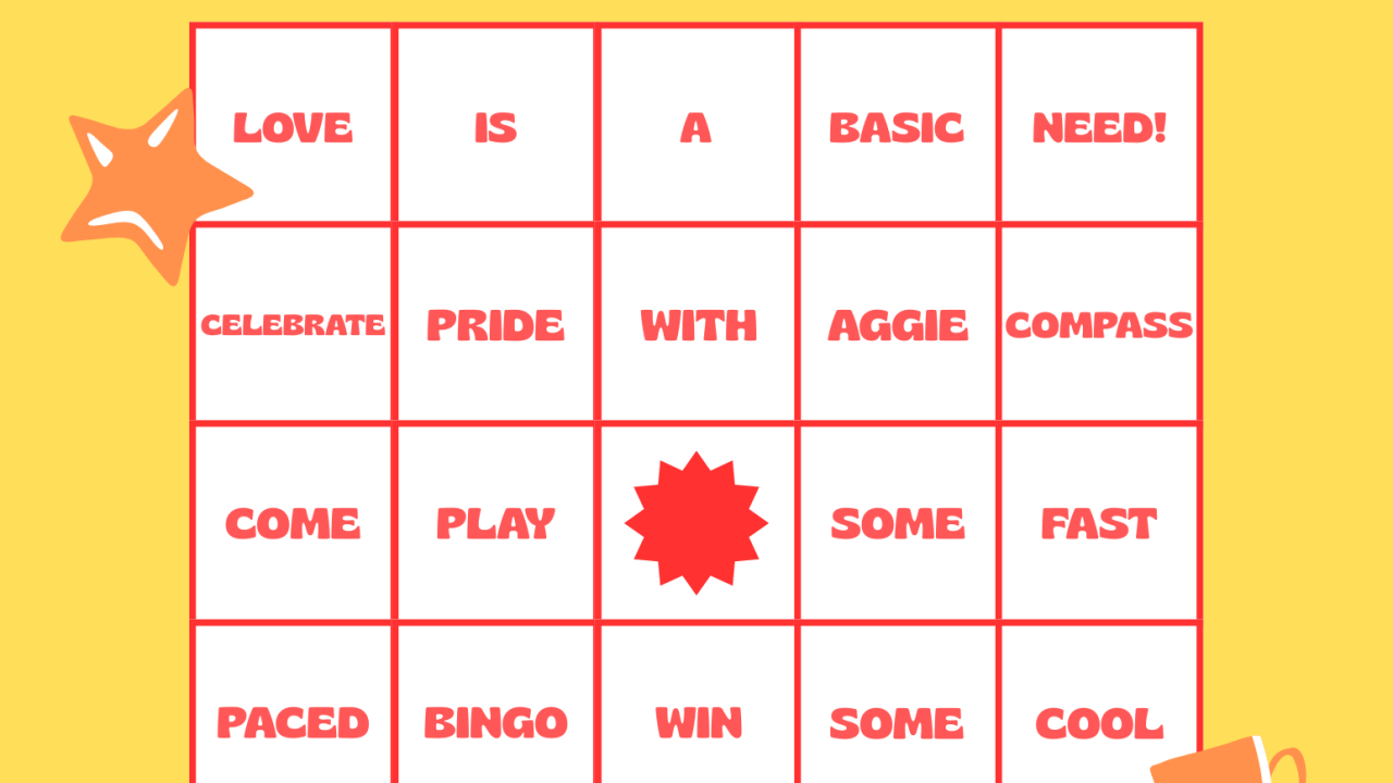 Basic Needs Bingo flyer featuring a grid layout with various essential items listed for community engagement activities.