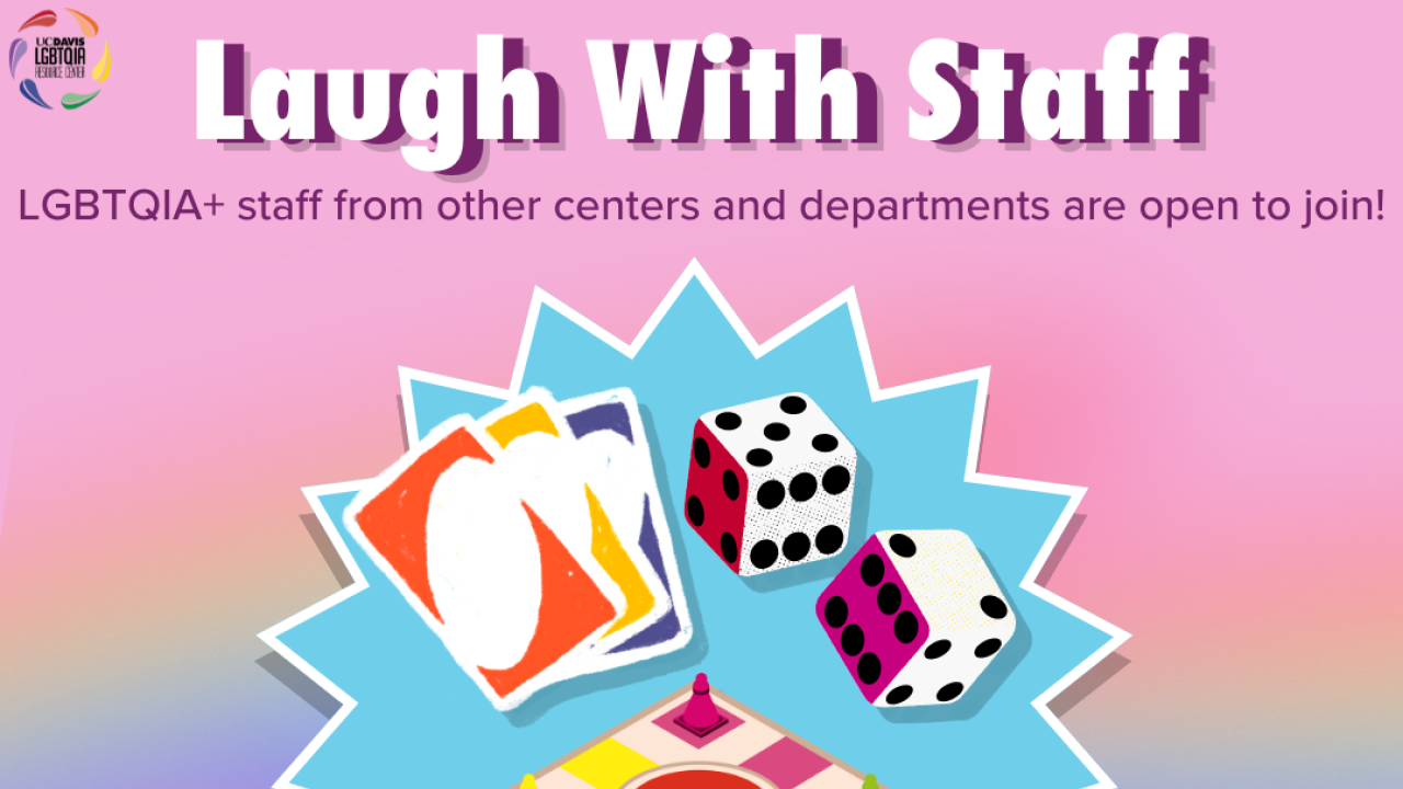 Poster promoting the "Laugh with Staff" event, featuring cheerful graphics and event details.