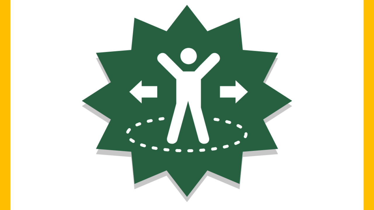 Image with white background and green explosion with white graphic stick figure in the middle. Top center text reads: Defend with Pride: Class 1. Bottom center text reads Tuesday from 5:30-7pm in the SCC Meeting Room D. No experience needed.
