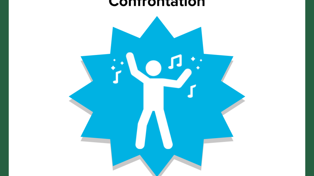 Image with a white background & green border. The event title states "Defend with Pride: Self Defense for All". In the middle of the graphic is a person with a blue spiked background around them.