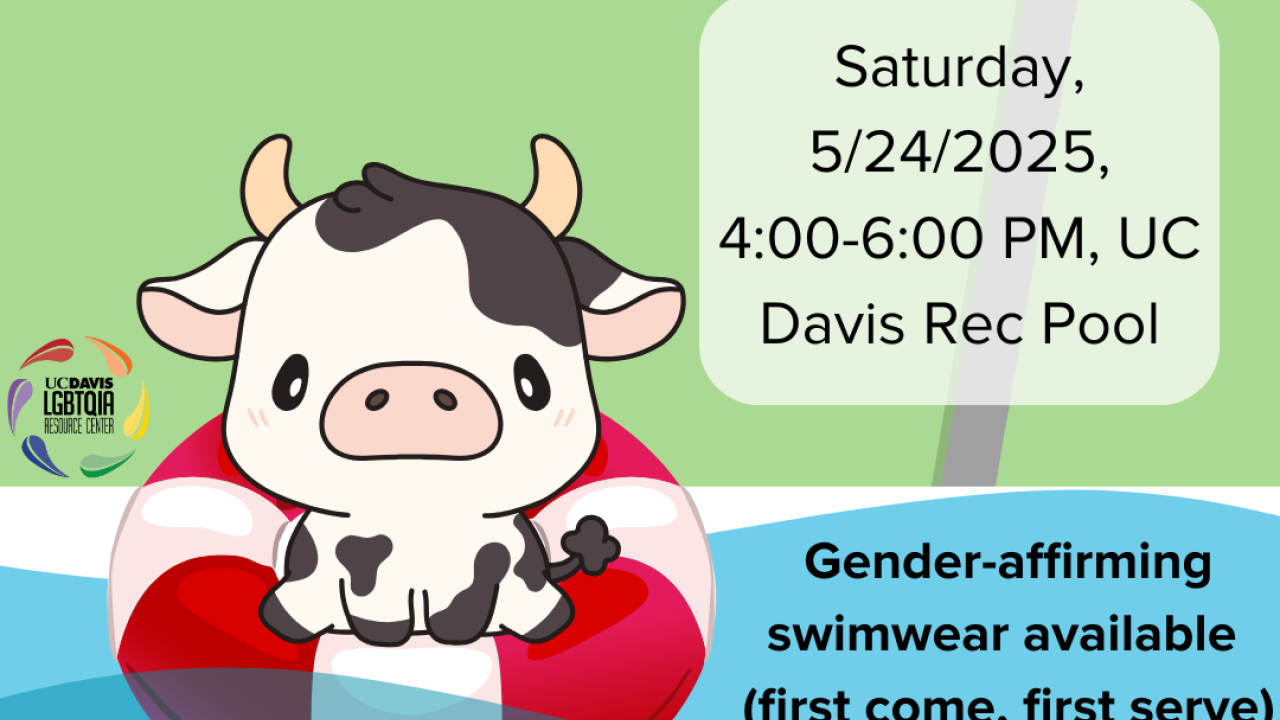 image of a cow on a red & white floaty. There is an umbrella behind them with water underneath.