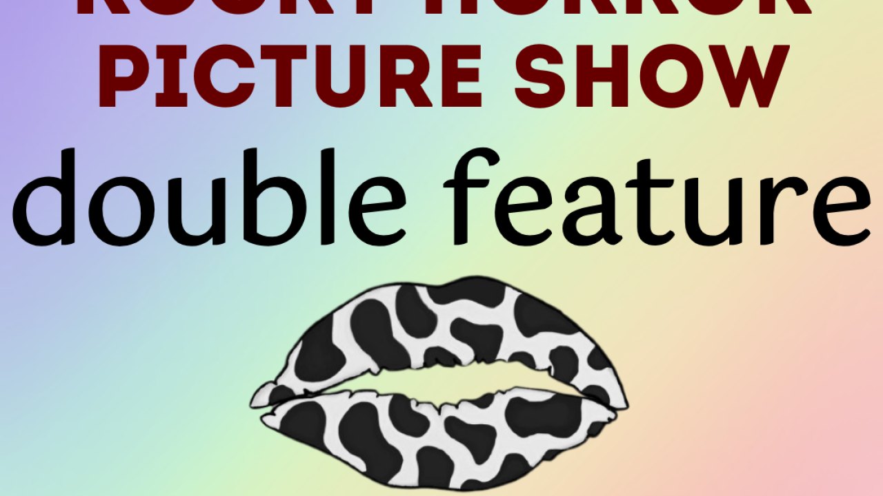 Rocky Horror Picture Show double feature poster featuring iconic characters and vibrant colors.
