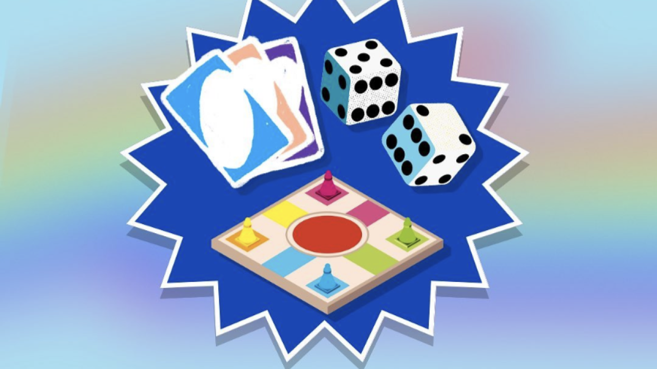 Blue background with game pieces
