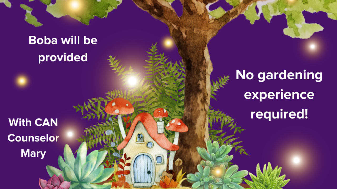 Colorful purple background and tree image for secret garden DIY terrarium.