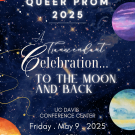 Queer prom poster featuring vibrant colors and inclusive imagery celebrating diversity and acceptance in a festive atmosphere.