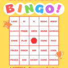 Basic Needs Bingo flyer featuring a grid layout with various essential items listed for community engagement activities.