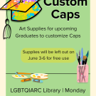 Image of a color graduation cap and a green and beige background image. Text shares information about customizing graduation caps.