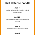 Poster featuring the text "Defend with Pride: Self Defense for All" in bold, empowering typography.