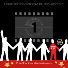 A promotional flyer for the Oscar-nominated HIV/AIDS documentary How to Survive a Plague. The design features a film countdown screen marked with the number "1" in the center. Below it, a row of stylized human figures holding hands is shown, with one figure in red wearing a shirt that reads “Treatment or Riot.” The UC Davis LGBTQIA Resource Center logo appears in the top right corner