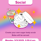 Poster for the Sweet Scrub Social featuring vibrant colors and event details prominently displayed.